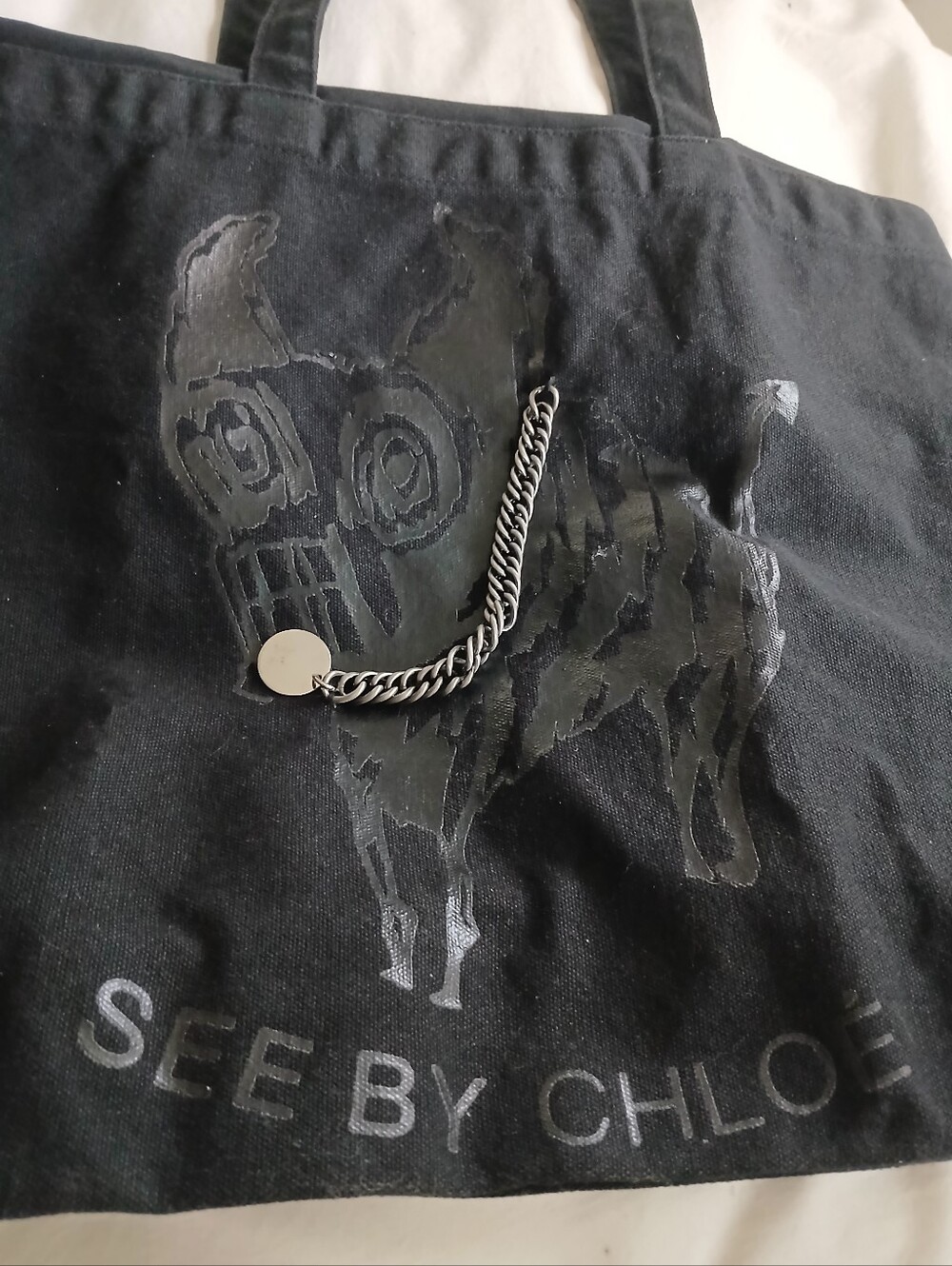 See By Chloe Black Dog Chain Tote Bag